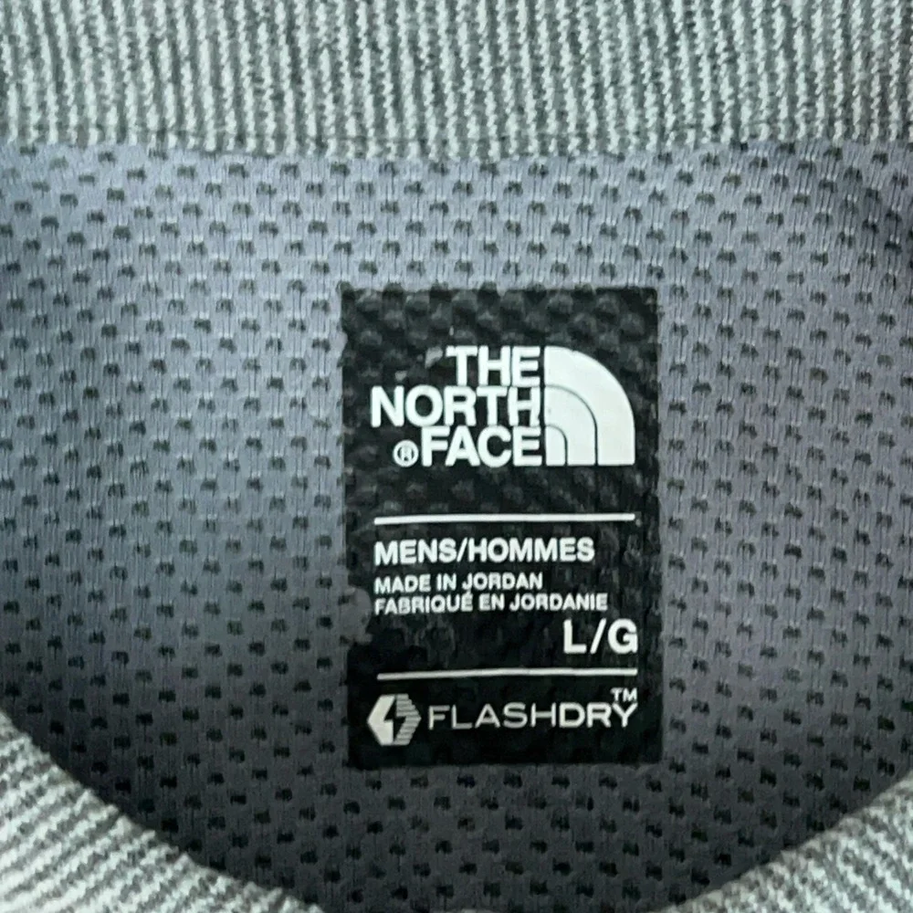 The North Face Polo Shirt Mens Large Gray Active FlashDry Micro Stripe Hiking